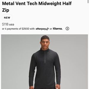 Lululemon Men’s Metal Vent Midweight Half Zip